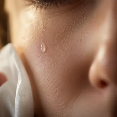 Single Tear on Cheek in Gentle Comfort
