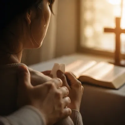 Comforting Tear in Quiet Prayer Corner