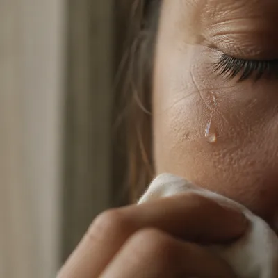 Tear on Cheek with Gentle Comfort
