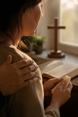 Comforting Tear in Quiet Prayer Corner