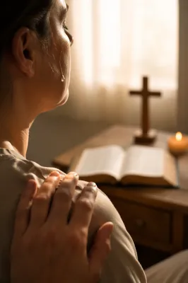 Comforting Hand and Tear in Morning Light