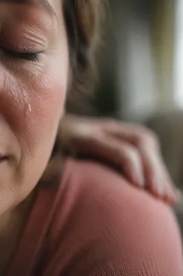 Tearful Cheek Close-Up with Gentle Comfort