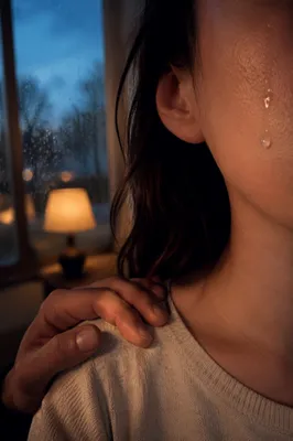 Tearful Cheek with Gentle Comforting Hand
