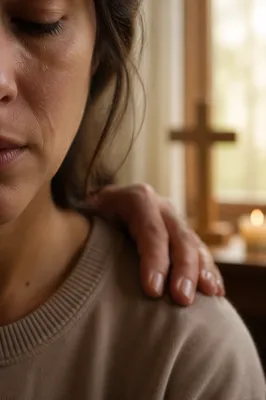 Tearful Cheek with Comforting Hand