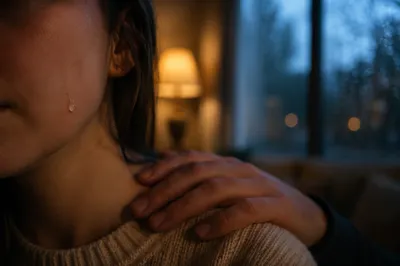 Tearful Cheek with Gentle Comforting Hand