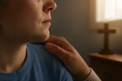 Tearful Prayer Comfort Close Up