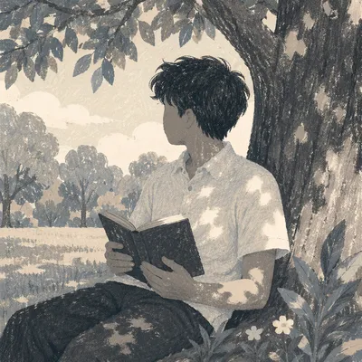 Teenager Reading Bible Beneath Shaded Tree