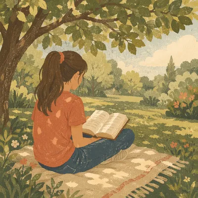 Teen Reading Bible Beneath Tree Shade