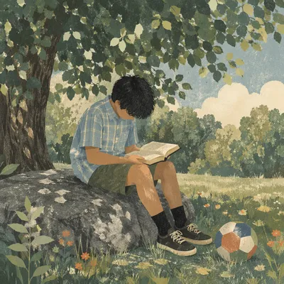 Teen Reading Bible Beneath Tree Shade