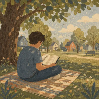 Teen Reading Bible Beneath Tree Shade
