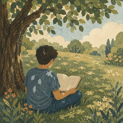 Teenager Reading Bible Beneath Summer Tree