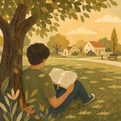 Teenager Reading Bible in Tree Shade