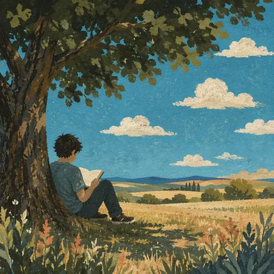 Teen Reading Bible Beneath Summer Tree
