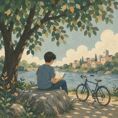 Teen Reading Bible Beneath Riverside Tree