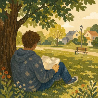 Teen Reading Bible Beneath Tree Shade