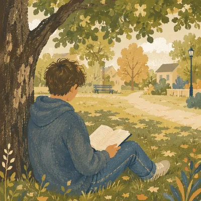 Teen Reading Bible Beneath Tree Shade