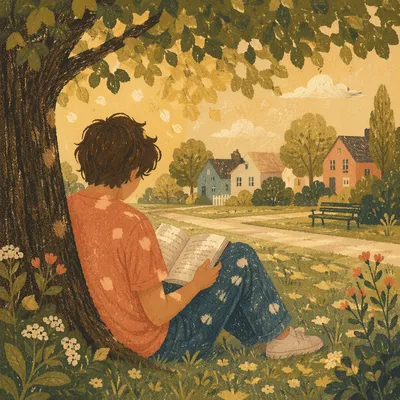 Teenager Reading Bible Beneath Shaded Tree