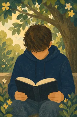 Teenager Reading Bible Under Tree Shade