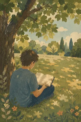 Teenager Reading Bible Beneath Summer Tree