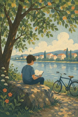 Teen Reading Bible Beneath Riverside Tree