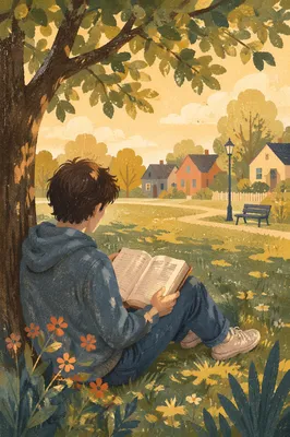 Teen Reading Bible Under Tree Shade
