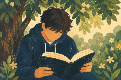Teenager Reading Bible Beneath Tree Shade