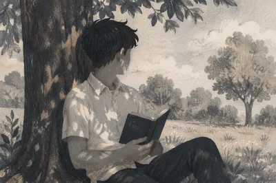 Teenager Reading Bible Beneath Tree Shade