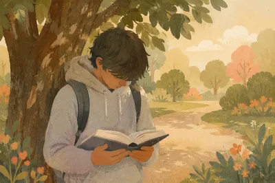Teen Reading Bible Beneath Tree Shade