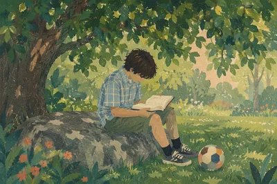Teenager Reading Bible Beneath Shaded Park Tree