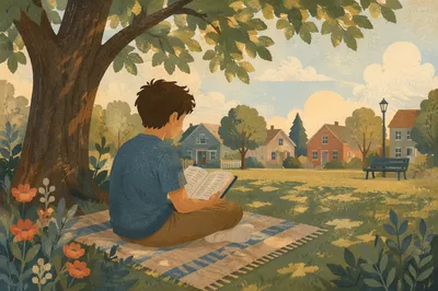 Teen Reading Bible Beneath Tree Shade