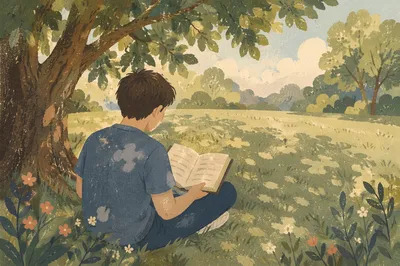 Teenager Reading Bible Beneath Summer Tree