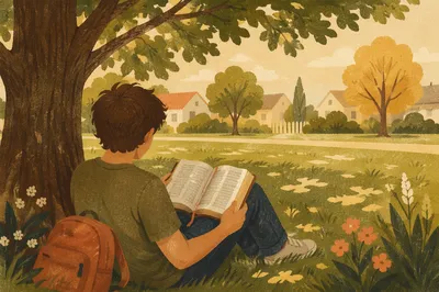 Teen Reading Bible Beneath Tree Shade