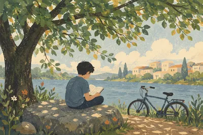 Teen Reading Bible Beneath Riverside Tree
