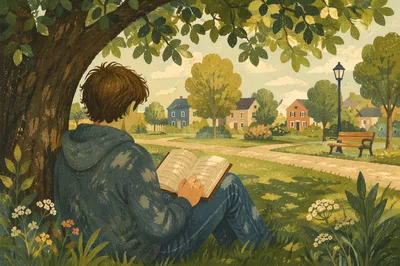 Teen Reading Bible Beneath Tree Shade