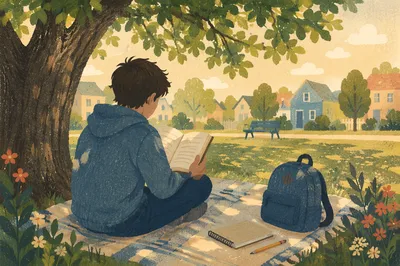 Teen Reading Bible Beneath Shaded Park Tree