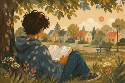 Teen Reading Bible Beneath Tree Shade