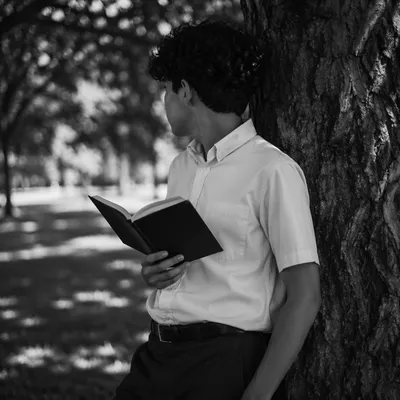 Teen Reading Bible Beneath Tree Shade