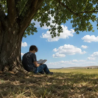 Teen Reading Bible Beneath Summer Tree