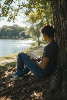 Teen Reading Bible by Peaceful Park Lake