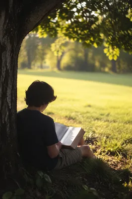 Teen Reading Bible Beneath Tree Shade