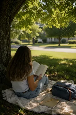 Teenager Reading Bible Beneath Tree Shade