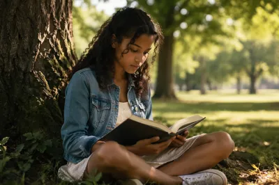 Teenage Girl Reading Book Under Tree