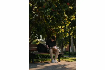 Teen Reading Bible Under Flowering Tree