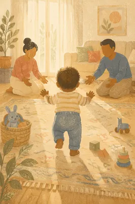 Toddler First Steps in Warm Morning Light