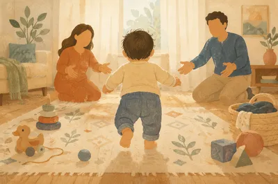 Toddler First Steps in Warm Family Home