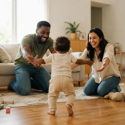 Toddler Taking First Steps at Home