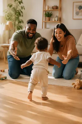 Toddler Taking First Steps at Home