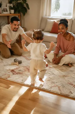 Toddler Taking First Steps at Home