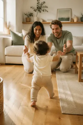 Toddler Taking First Steps at Home