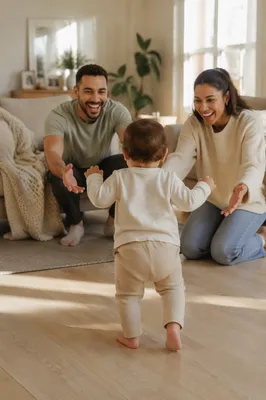 Toddler Taking First Steps at Home